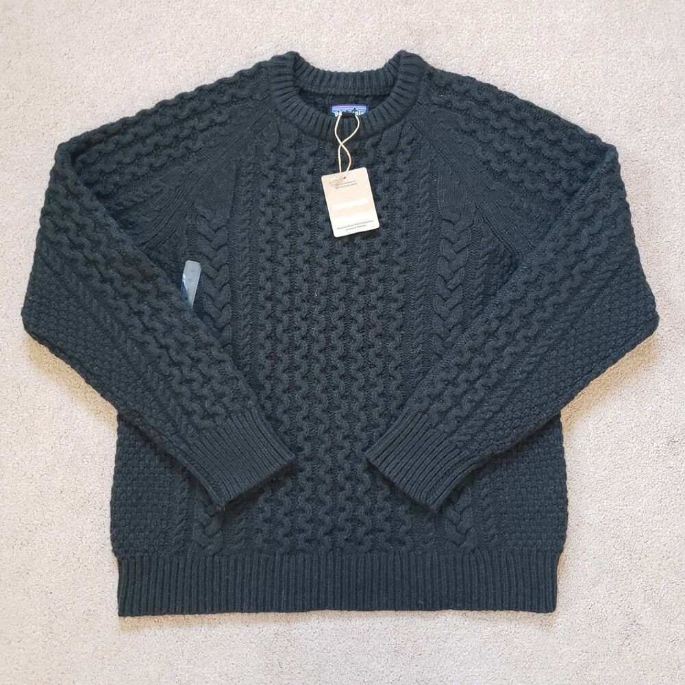 NWT Patagonia Cable Knit Wool Blend Mens M Womens L Dark Green Unisex Sweater